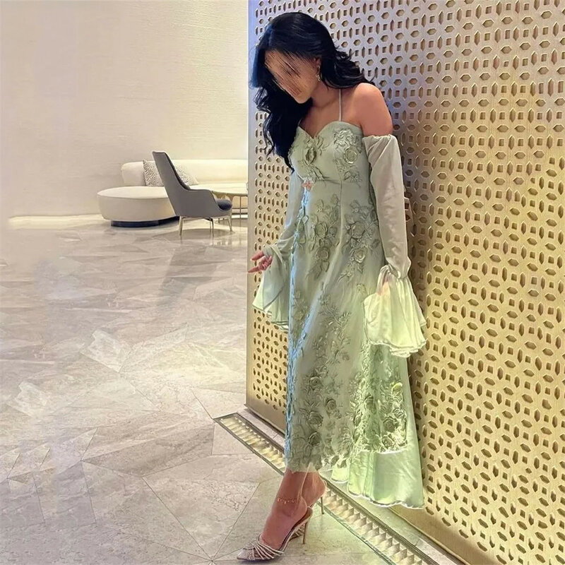Gaun malam renda gaun panjang dengan lengan Tea-Length gaun acara Formal 2024 baru gaun koktail Prom فساتين pendamping GL kodok đmei