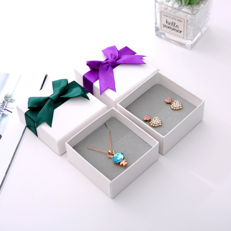Portagioie per anello di fidanzamento orecchini collana bracciale Bowknot Box confezione regalo scatole espositive in carta Kraft Organizer Acce