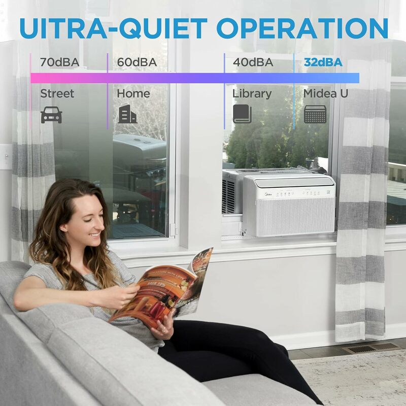 Inversor inteligente em forma de U, ar condicionado, esfria até 350 quadrados, 8.000 BTU Ft. Controle remoto ultra silencioso com janela aberta, ultra silencioso