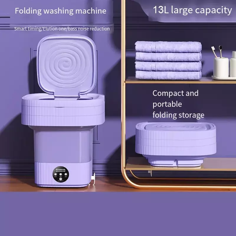 13L Ultrasonic Folding Mini Washer Portable With Big Capacity Drain Basket For Apartment Travel Underwear Washing Machine  EU US