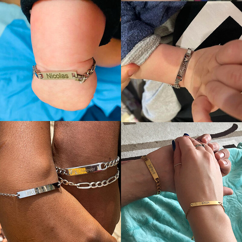 Treebud braccialetti per foto con occhi incisi al Laser personalizzati in acciaio inossidabile con nomi intagliati personalizzati ID Tag bracciale gioielli regali