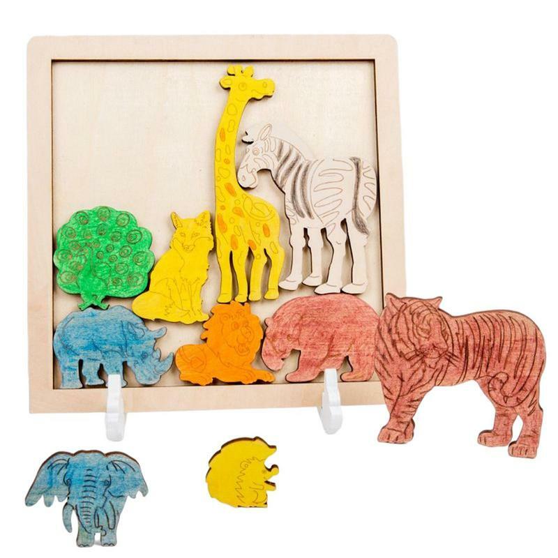 Rompecabezas de madera con forma de Animal, juguete educativo Montessori para niños pequeños, diversión creativa, aprendizaje para colorear, niños y niñas