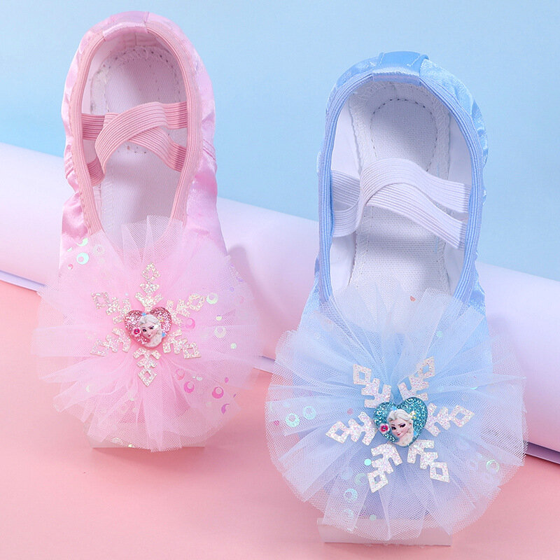 Niebieskie baletki dla dzieci z miękkimi podeszwami księżniczka wzór buty do tańca dziewczyny kobiety taniec baletowy kot pazur buty treningowe