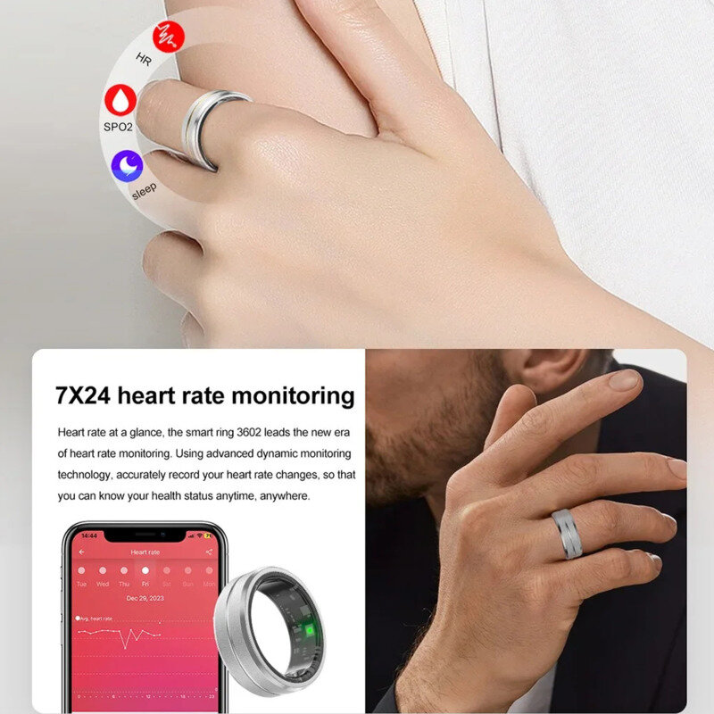 2024 New Fitness Tracker SmartRing Health Heart Rate Monitor Finger Digital Ring Bluetooth Blood Oxygen Sleeping Sports Fashion
