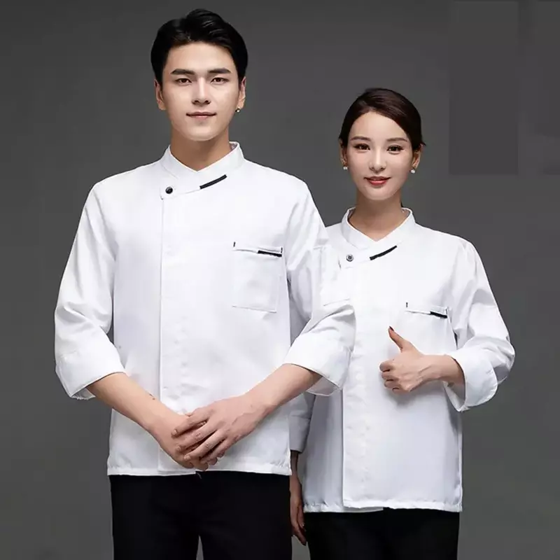 Lange Frauen Hemd einfarbig Ärmel Dessert Top Kragen Uniform Kleidung Restaurant Männer stehen Küchenchef