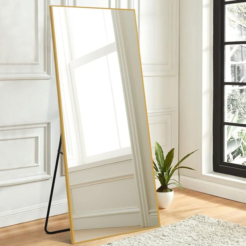 Espelho completo do corpo, quadro da liga de alumínio, espelho do assoalho, com suporte, pode ser independente, fixado na parede, ou contra a parede