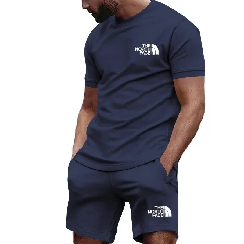 Camiseta curta de manga masculina e conjunto de calções esportivos, calças de jogging casual, roupa esportiva, novo verão, 2 peças, 2024