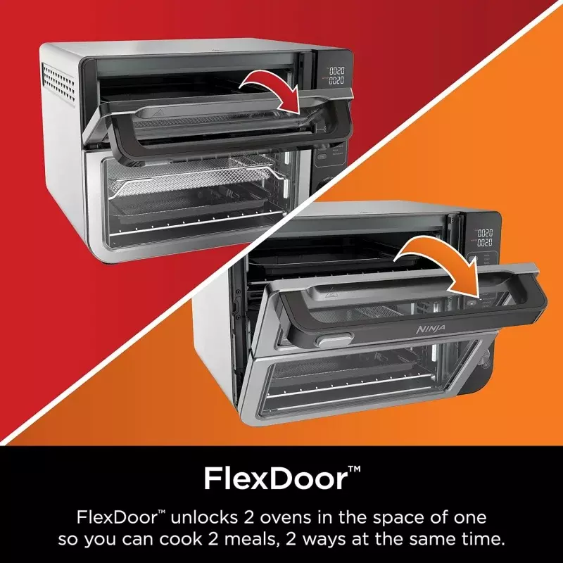 Ninja DCT451 12-in-1 Smart Double Oven with FlexDoor, Thermometer, FlavorSeal, Smart Finish, Rapid Top Convection and Air Fry Bo
