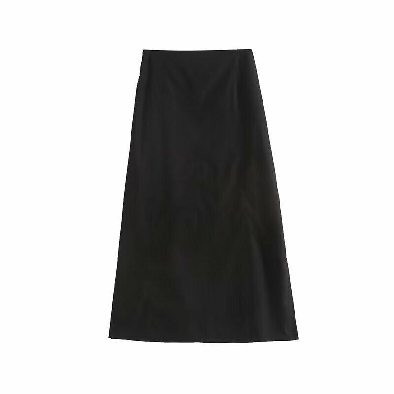 Maxdutti Минималистичная черная хлопковая льняная юбка в скандинавском стиле с высокой талией Женская модная повседневная юбка миди с разрезом