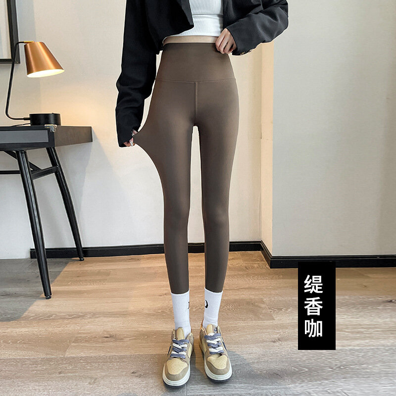 กางเกงเลกกิ้งเซ็กซี่ของผู้หญิงกางเกงโยคะแปรงขนยาวเอวสูงยกสะโพก celana Slim ยืดหยุ่น