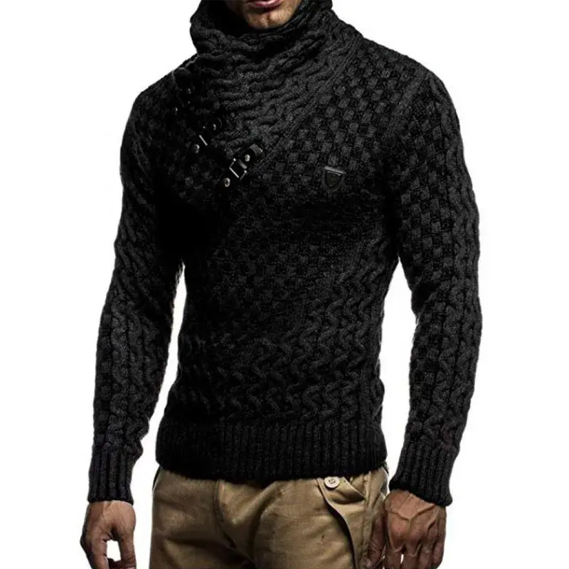 เสื้อสเวตเตอร์แขนยาวคอเต่าสำหรับผู้ชายไซส์ L XL เสื้อสเวตเตอร์ถักแบบสวมหัวสำหรับฤดูใบไม้ร่วงและฤดูหนาว
