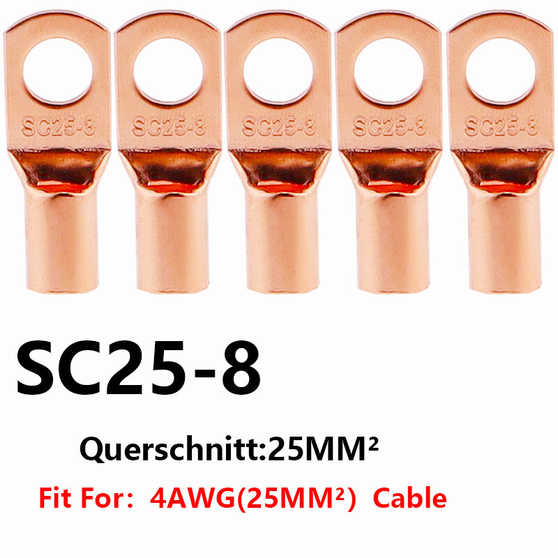 Conectores de Cable de anillo de Terminal de crimpado eléctrico, Cable desnudo, SC6-6, SC6-8, SC10-6, SC10-8, SC16-6, SC25-6, 10/25/50/100 Uds.