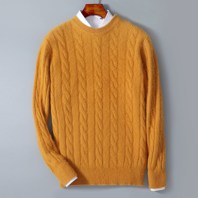 Suéteres de Cachemira de visón puro para hombre, Jersey grueso de cuello redondo, Tops cálidos informales de punto de gran tamaño, otoño e invierno, 100%