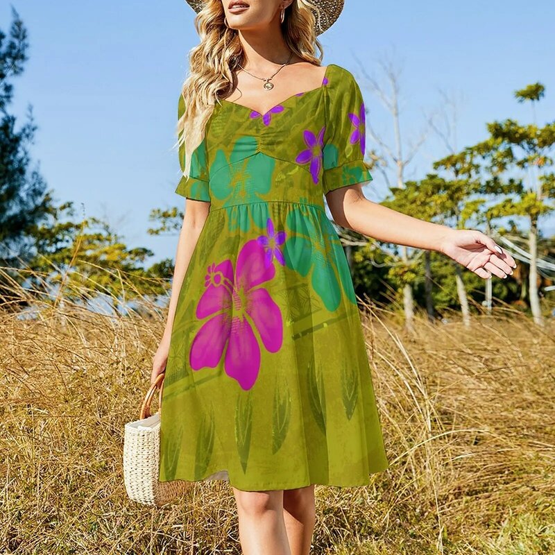 Платье женское без рукавов с тропическим цветочным принтом, 2024