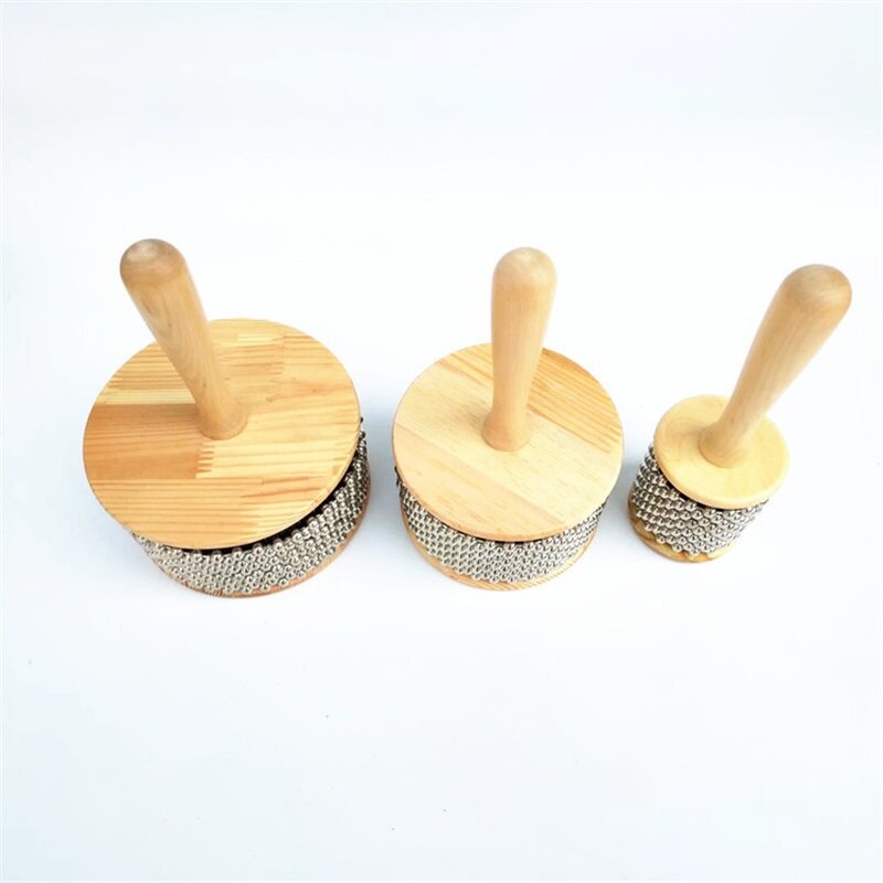 Catena di perline in metallo Cabasa in legno e cilindro Pop Hand Shaker strumento a percussione giocattolo per bambini fascia per aula di medie dimensioni