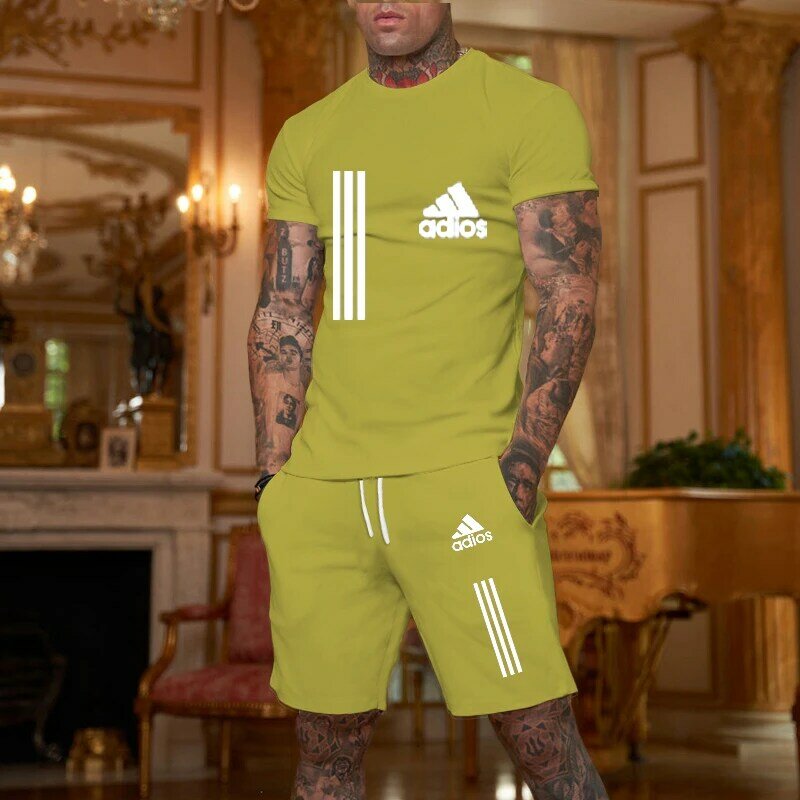 Мужская повседневная одежда с коротким рукавом, Мужская футболка и комплект объектива, для спорта и фитнеса, летняя одежда