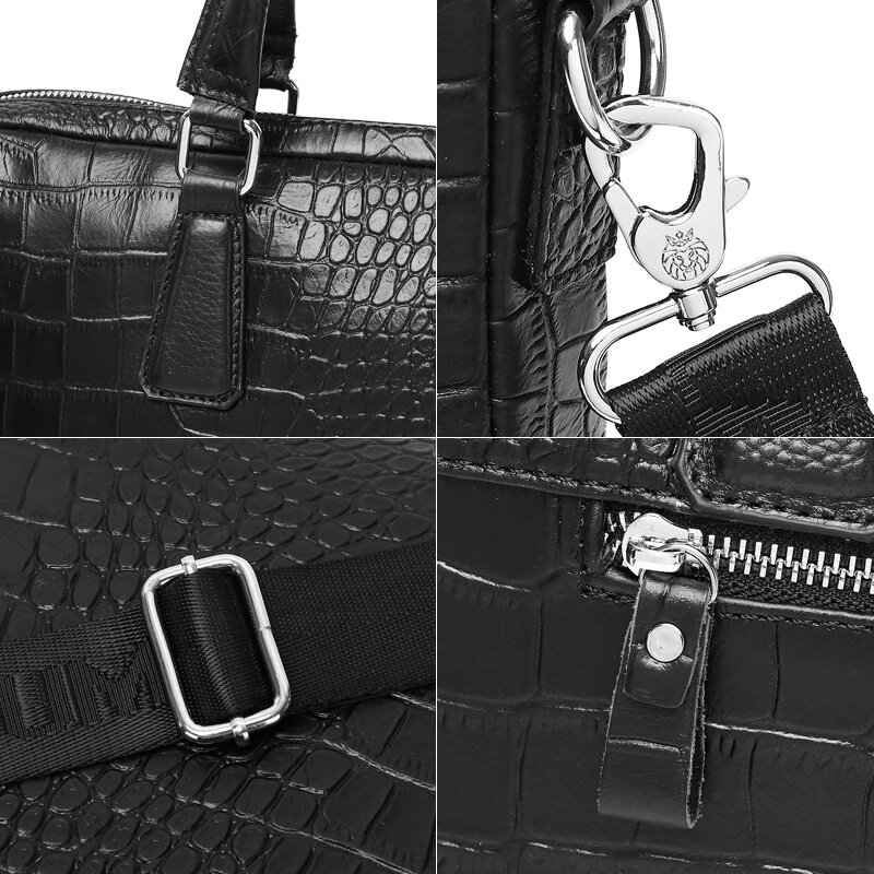 New Luxury Alligator Cow Genuine Leather Business Men's Briefcase Male Briefcase Shoulder Bag Men Messenger Laptop Computer Bags