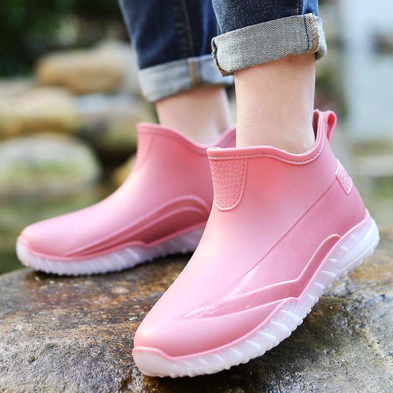 Nova mulher tornozelo pvc botas de chuva à prova dwaterproof água do sexo feminino masculino botas de chuva sapatos wellies botas al65