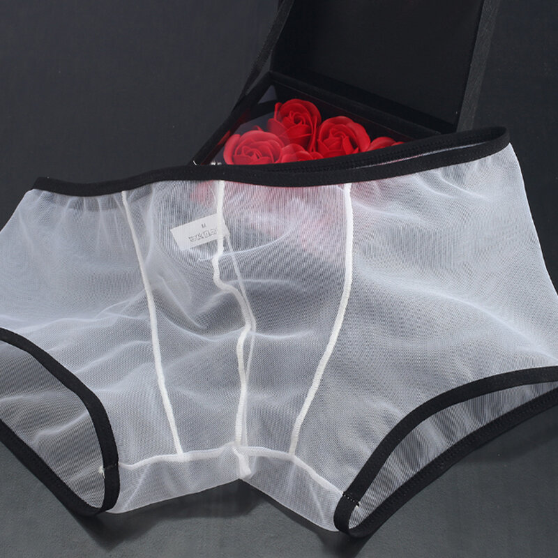Calzoncillos Bóxer transparentes para hombre, ropa interior transpirable, bolsa convexa en U, bragas de malla de cintura baja, 1 unidad