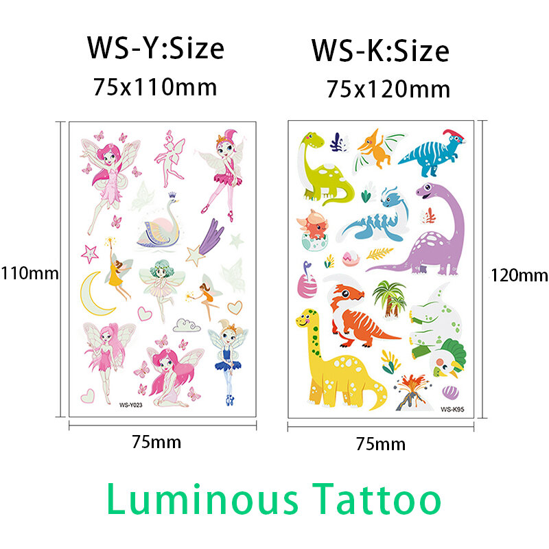 Tatuaggio luminoso 5 10 pz/set tatuaggi temporanei sirena Licorne adesivi per bambini per bambini tatuaggio Pokemon per bambini unicorno