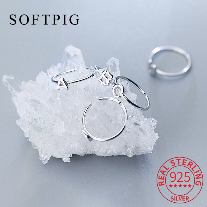 SOFTPIG Real 925 Sterling Silver 26 Letter Adjustable Customized Ring For Women 2024 Trendy Fine Jewelry Charms Accessories
