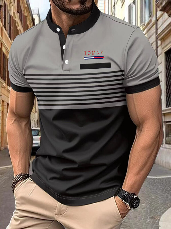 Europa Verenigde Staten Nieuwe High-End Heren Overhemd Met Korte Mouwen Revers Casual Ontspannen Ademend Comfortabel Mode Polo T-Short