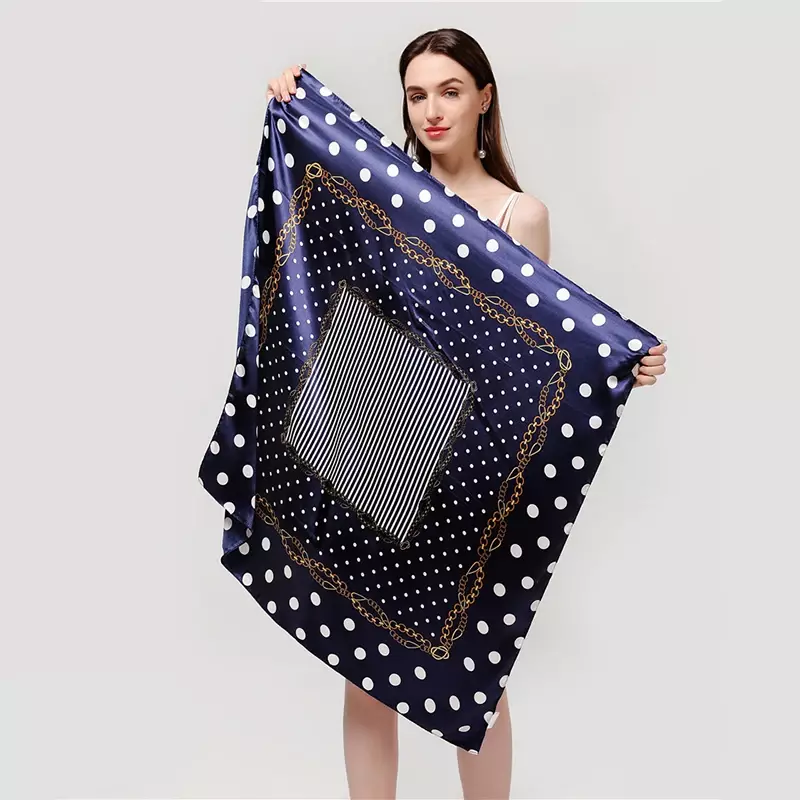 Foulard en soie imprimé chaîne carrée pour femme, Foulard Hijab en Satin, châle, bandeau féminin, 2022