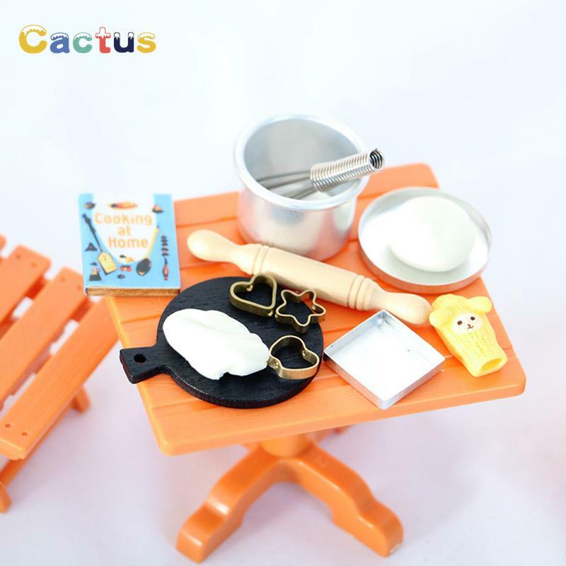 1Set 1/12 Dollhouse Miniature Items Kitchen Utensils Cooking Baking Set Model Rolling Pin Baking Tray DIY Doll House Accessories