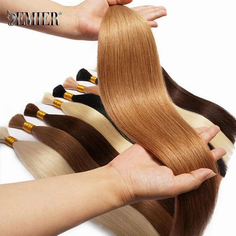 Extensiones de cabello humano Remy virgen indio, cabello liso a granel, 100%, 50g/100g por piezas, sin trama, Color Natural