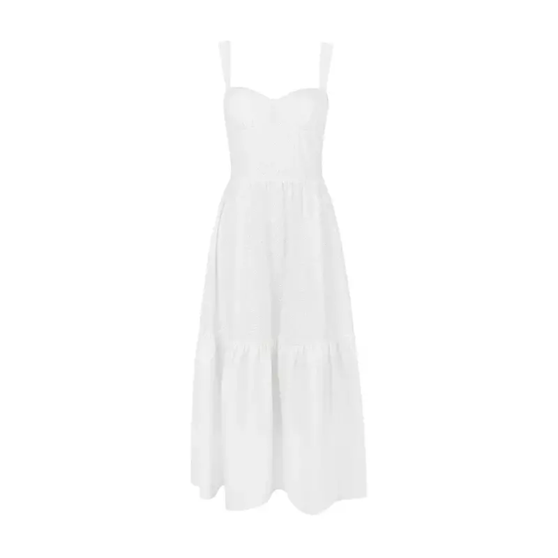 Женское летнее платье Mingmingxi, белое жаккардовое платье из смеси льна и хлопка 2023, элегантное пикантное праздничное платье миди для отпуска