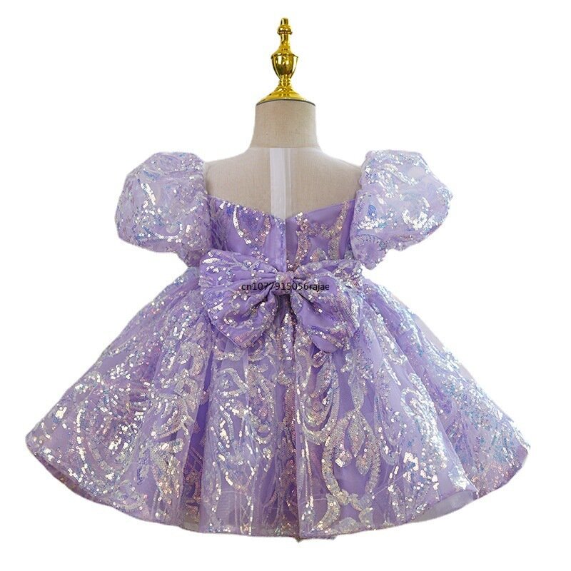 Vestido de baile de princesa con lentejuelas lilas para niñas, de desfile vestido de fiesta de cumpleaños para niños de 2-14 años, lindo