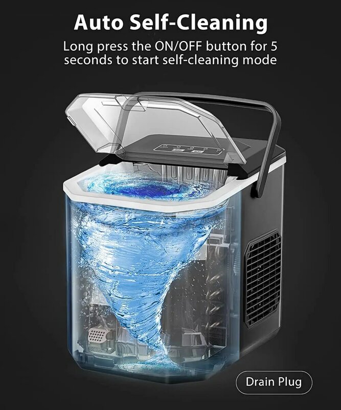 COWSAR-máquina portátil para hacer hielo en encimera, dispositivo para hacer hielo, 6 minutos/9 piezas, bala de 26,5 libras/24 horas con Autolimpieza, cuchara de hielo y cesta
