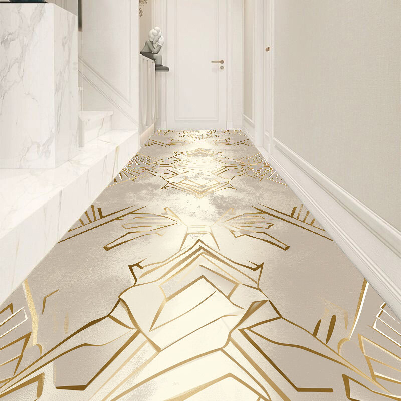 Luxury Black Gold Long Corridor Carpet European and American Hallway Carpet Non-slip Carpet Runner Washable Floor Mat Custom Rug