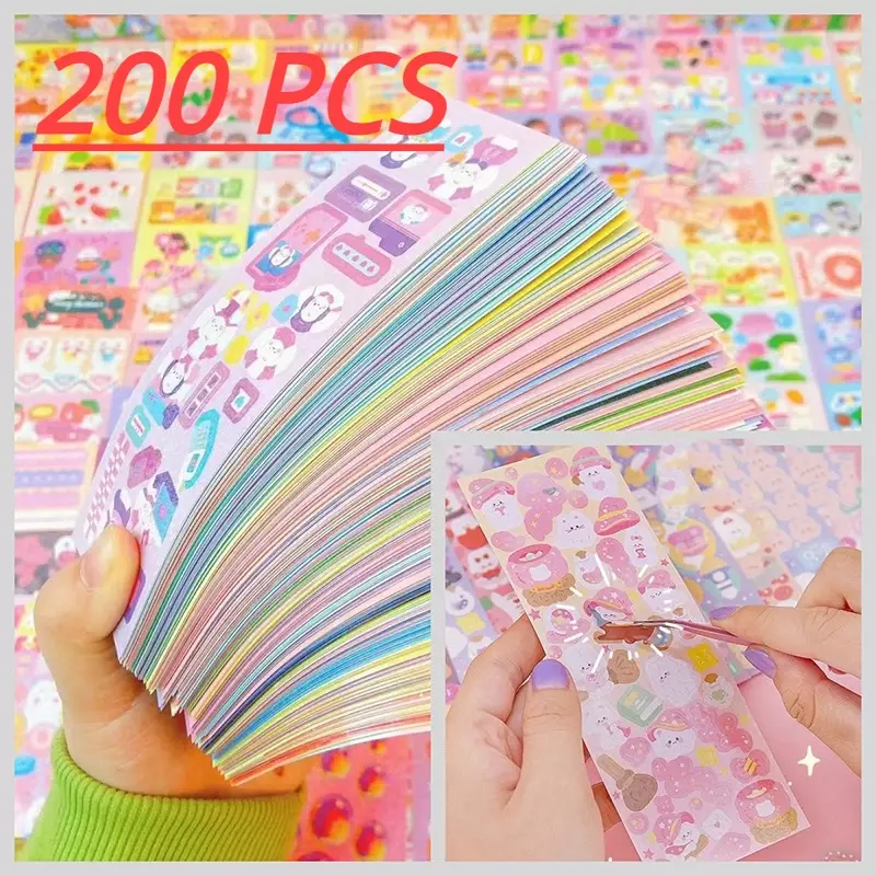 200PCS No-Repeated Sheet Stickers for Kids Kpop Pretty Aesthetic Cute Set Pack DIY  Girl Toy Decor Stationery Scrapbooking