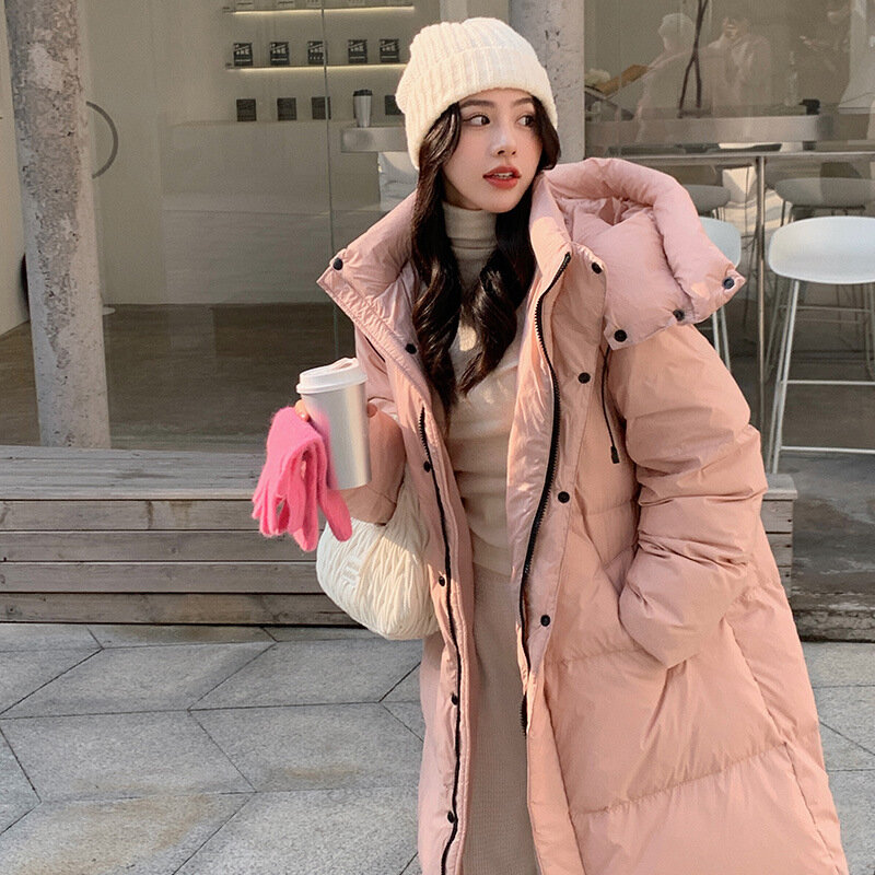 Women Casual Sweet Long Sleeve Single Breasted Super Long Parkas 2024 Winter Oversized Outerwear Jacket Warm Thick Solid Coat