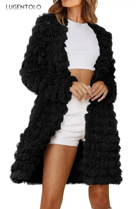 Donne eco-pelliccia nuovo cappotto caldo autunno inverno 2023 moda semplice signora elegante Cardigan Outwear panno confortevole lutenolo