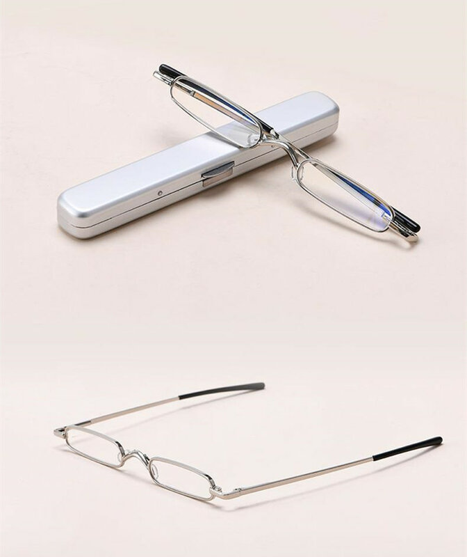 남녀공용 포켓 독서 안경 슬림 미니 금속 리더, 펜 튜브 케이스 포함, 남녀공용 HD 리더 안경 디옵터 + 1.0 ~ 2.5, 1 개