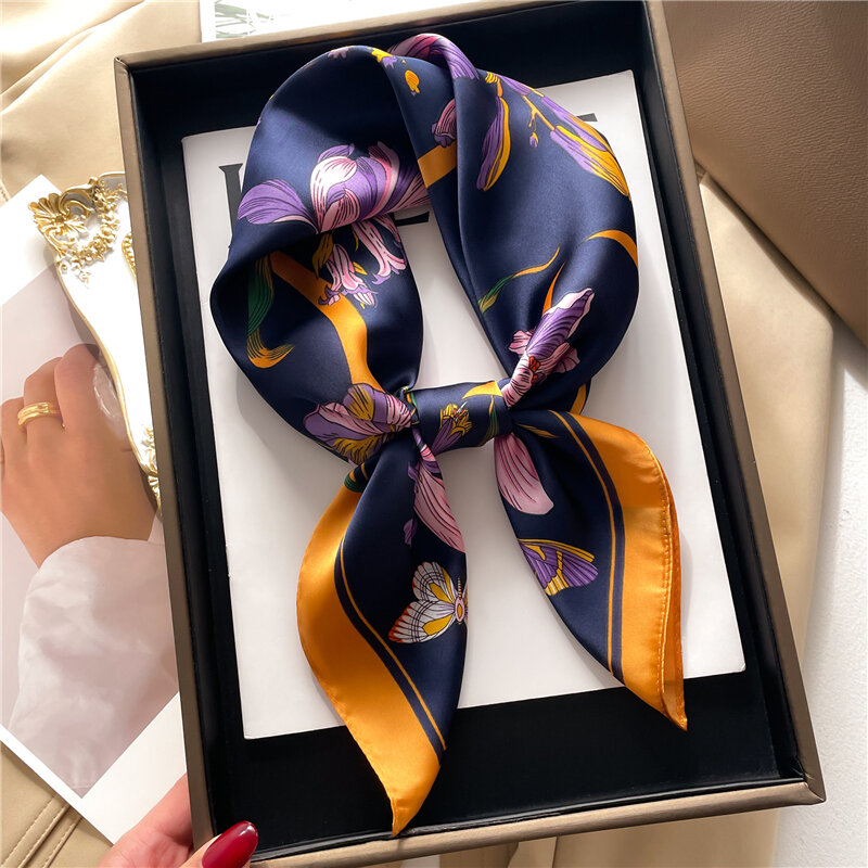 Женский атласный шелковый шарф с принтом пейсли, роскошный квадратный головной платок 70 см, ленточные повязки для волос, накидка на запястье, шаль