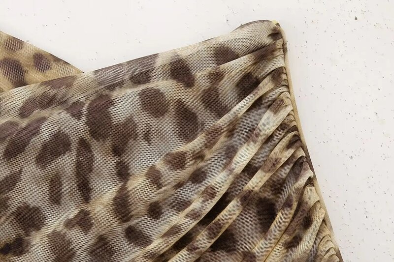 TRAF-mulheres leopardo estampa de tule tops, top crop ruched, espartilho sexy sem encosto, cabeçada de praia verão, fêmea