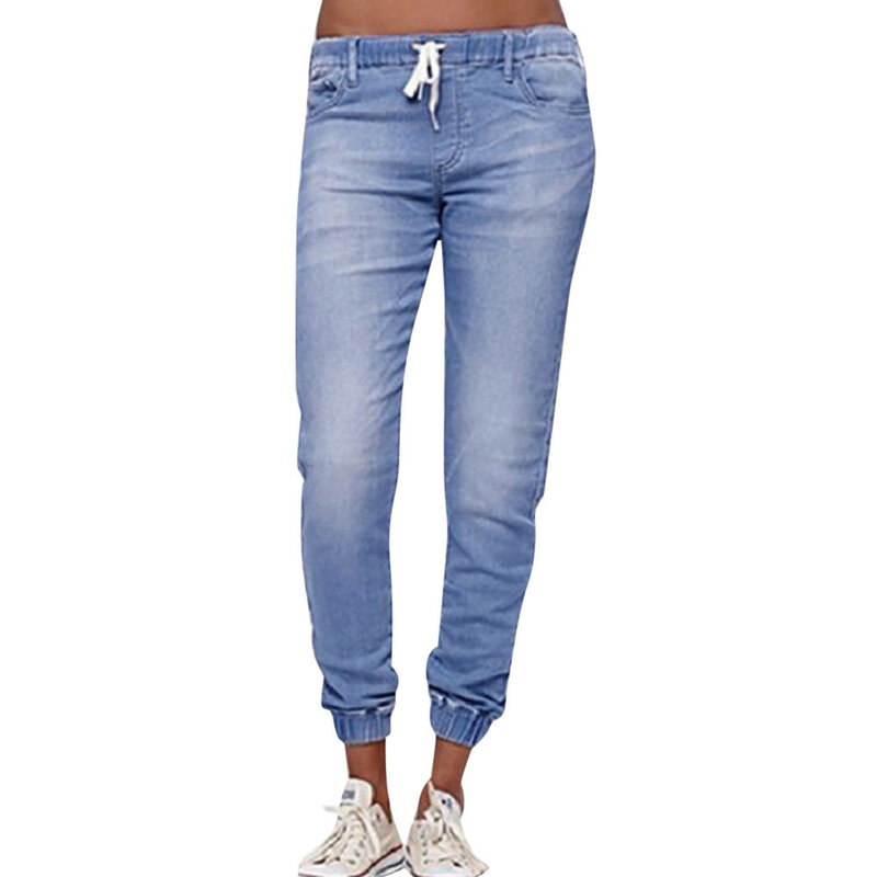 Lässige Jogger hose 2024 elastische sexy Röhrenjeans für Damen Leggings Jeans Jeans mit hoher Taille und Jeans mit Kordel zug