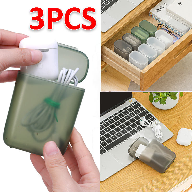 3/1Pcs Desktop Data Cable Storage Box Dustproof With Cover Phone Charger Box Transparent Cable Wire Container Box In Office Home