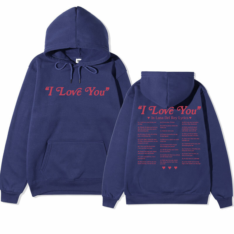 Sweter bertudung lengan panjang longgar Sweatshirt Harajuku Hip Hop untuk pria wanita hoodie grafis lirik Lana Del Rey I Love You in Lana