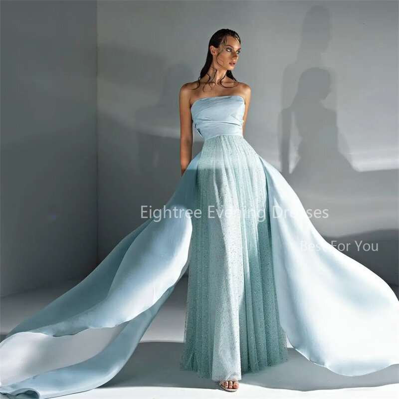 エリーツリー-光沢のある青い線のプロムドレス、キラキラストラップレスイブニングドレス、スパンコール付き卒業式のガウン、特別な場面、2024