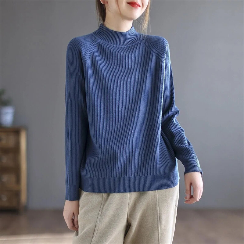 Sweter z golfem damski modny 2024 nowy topy ze streczu damski dzianinowe swetry sweter z dzianiny z długim rękawem