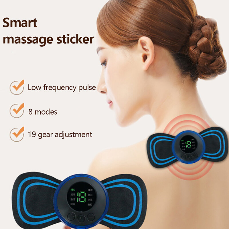 Masajeador eléctrico portátil EMS para cuello, parche de masaje inteligente para cervicales, estimulador muscular de pulso, alivio del dolor, 8 modos, 1 Juego