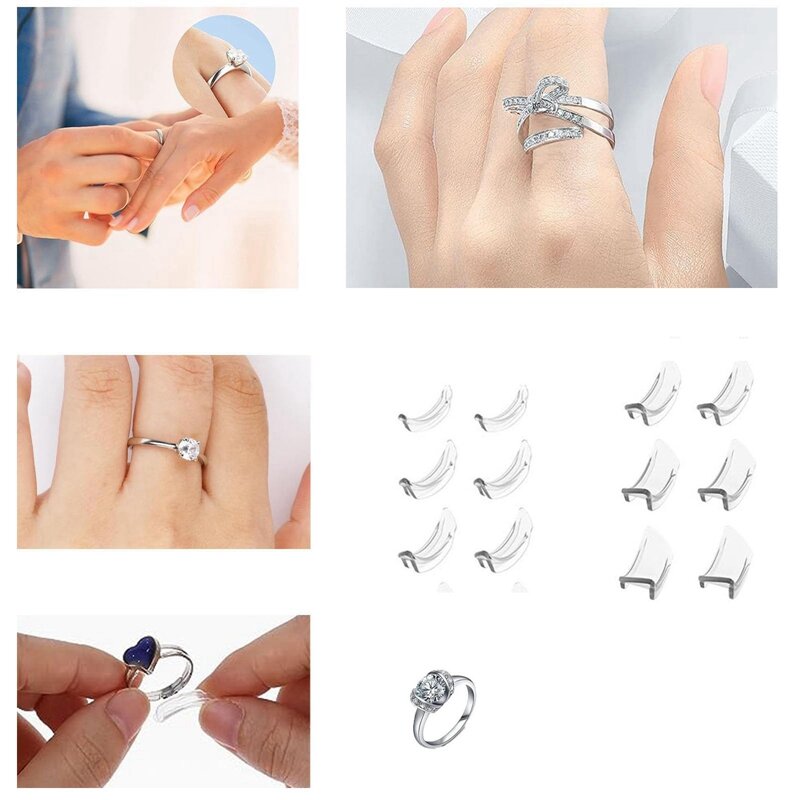 Ajustador de tamanho do anel invisível para anéis soltos, apto para qualquer anel, clipes para fazer anéis menores, fáceis de usar, 12pcs
