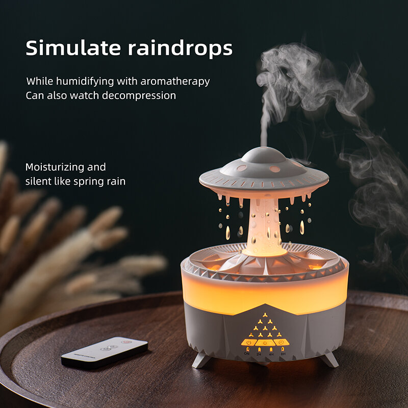 샤오미 비 구름 가습기 빗방울 버섯 가습기, 타이밍 다채로운 야간 조명 에센셜 오일 디퓨저, 홈 침실, 2 시간, 4 시간, 8 시간
