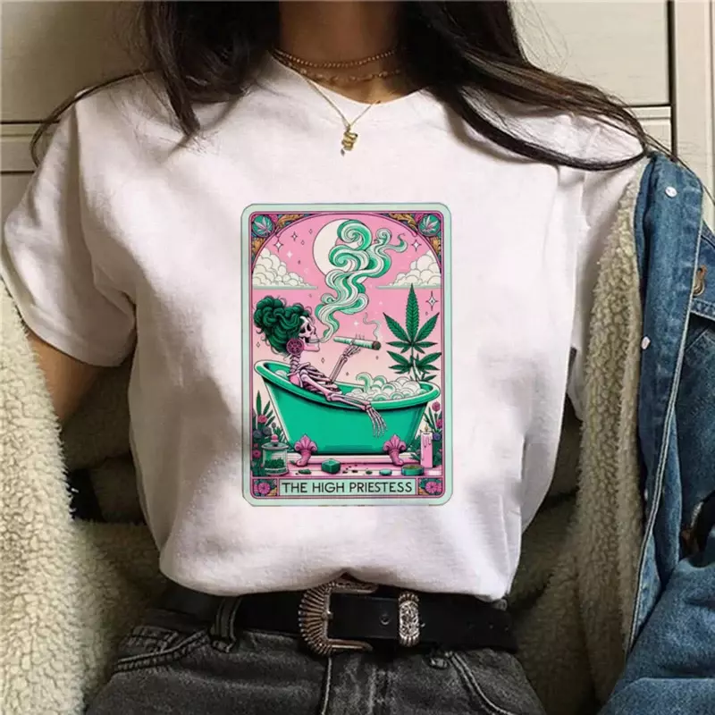 T-shirt manches courtes col rond femme, streetwear imprimé de la grande prêtresse Chiminterconnexion