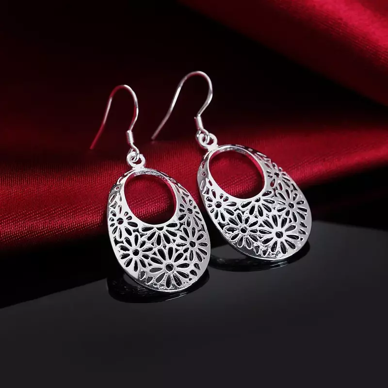 Nuovi orecchini in argento Sterling 925 per eleganti gioielli da donna orecchini ovali intagliati regali per la festa della mamma