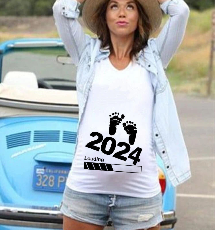 Carregamento do bebê 2024 Impresso Maternidade T Shirt Roupas Grávidas Verão T-shirt Gravidez Anúncio Tops Camisas Nova Mãe Tshirts